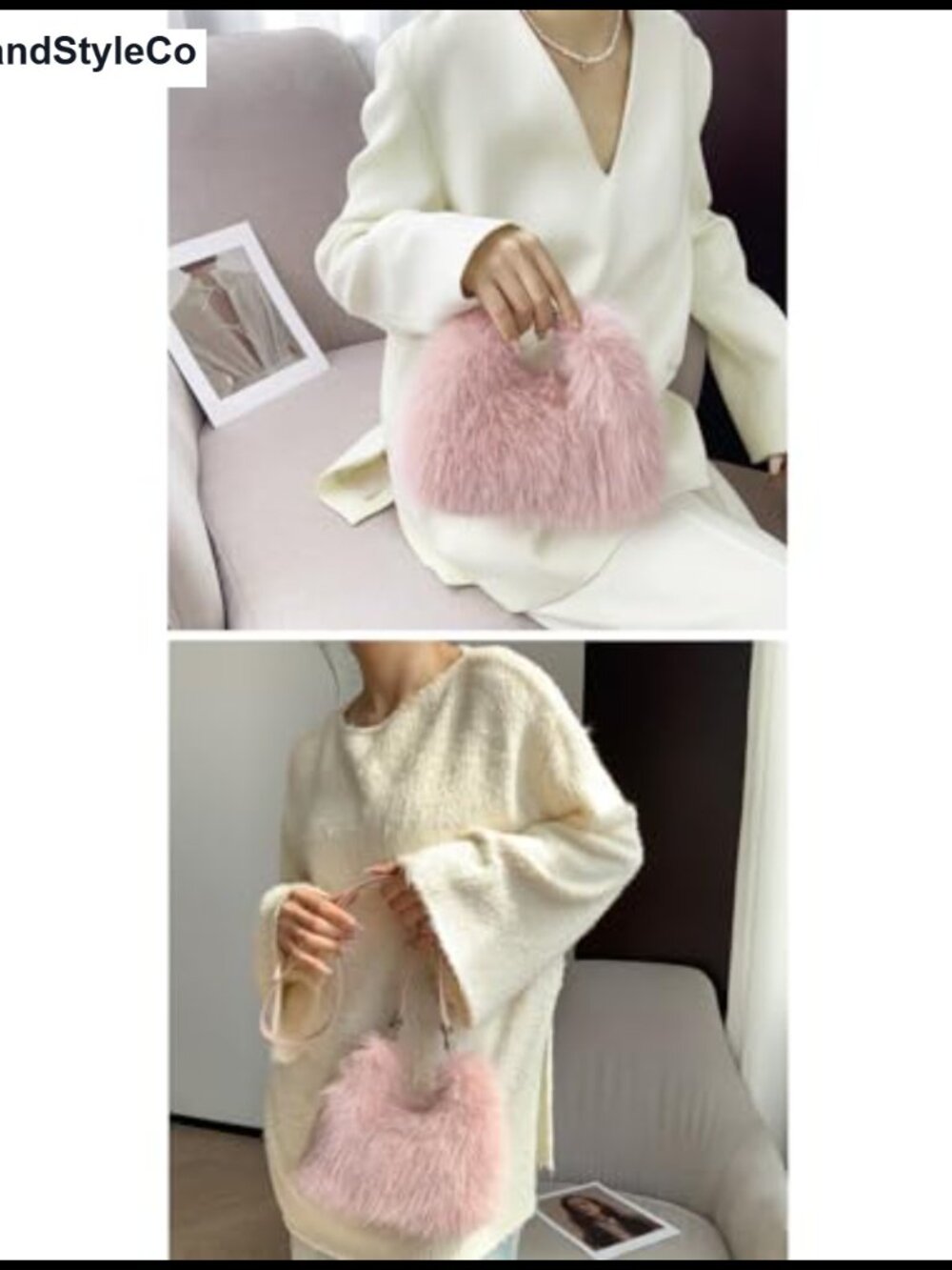 Faux Fox Fur Clutch Shoulder Crossbody Mini Evening Bag - Picture 3 of 6